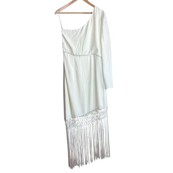 Lulus Love at Dusk Cream One-Shoulder Asymmetrical Fringe Midi Dress Size Large - Picture 5 of 10